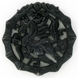 Chinese Handcarved Vintage Black Jade Stallion (ANT-1877)