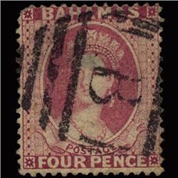 1863 RARE British Bahamas 4p Rose Used Stamp (STM-1326)