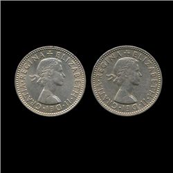 1959 British QE2 1 Shilling Both Reverse Set AU+ (COI-8952)
