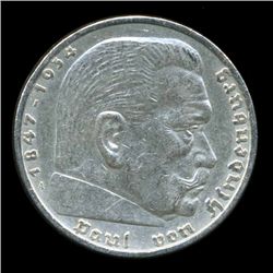 1936A Nazi Germany 5 Mark Silver Coin AU+ (COI-5666)