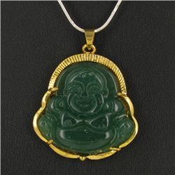 50twc Green Jade Buddha White Gold Vermeil Pendant (JEW-3602)