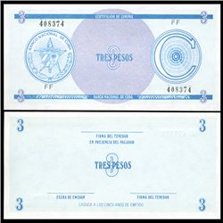 1987 Cuba 3 Peso For. Exch. Note Crisp Unc. (CUR-06527)