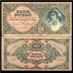1945 Hungary 1000 Pengo Note Hi Grade Scarce Ty 2 (CUR-06117)