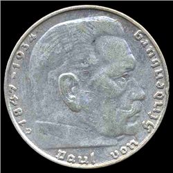 1937D Nazi Germany 2 Mark Silver Hi Grade ERROR (COI-8066)