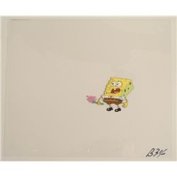 Sucking In SpongeBob Original Animation Cel Art Flowers