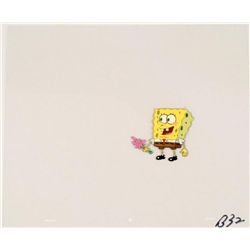 Excited SpongeBob Original Animation Art Cel Flowers