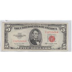 $5 1953 B RED SEAL BOLD APPEALING NOTE