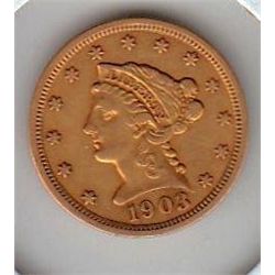 $2.5 GOLD LIBERTY QUARTER EAGLE 1903 SHARP DETAILS