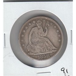1858 O SEATED HALF NICE DETAILS