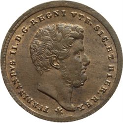 Napoli  Ferdinando II di Borbone (1830-1859) 2 tornesi 1858. Rame rosso.