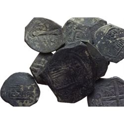 Spagna   8 monete maltagliate per le Colonie (due da 8 reales, due da 4 e quattro da 2).