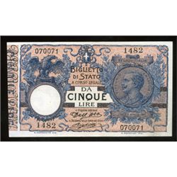Regno d'Italia 5 lire \matrice laterale\", 29/3/1914"