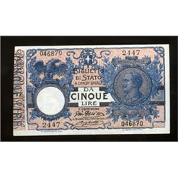 Regno d'Italia 5 lire \matrice laterale\", 17/6/1915"