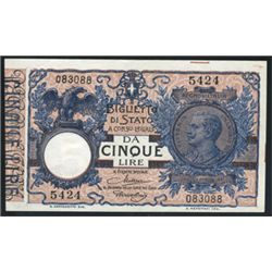Regno d'Italia 5 lire \matrice laterale\", 10/9/1923"