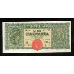 Luogotenenza 50 lire \Italia turrita\", 10/12/1944"