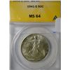 Image 1 : 1941S Walker half $  ANACS 64