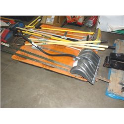 RAKES, SHOVEL, T-POST & BROOMS;