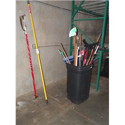 BROOMS, LIMB CUTTER, TRASH CAN, BRUSHES, ETC;