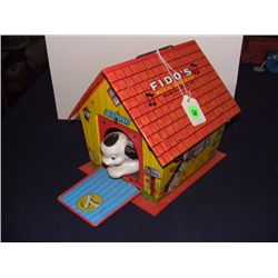 vintage childs tin Ohio Art Fido's musical dog house toy