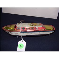 vintage childs tin wind up boat by J. Chein & Co,