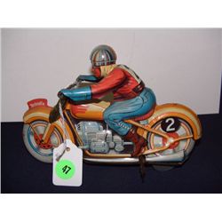friction toy tin Technofix motorcycle and rider toy