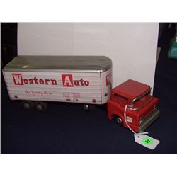 vintage Linemar tin toy truck and trailer Western Auto