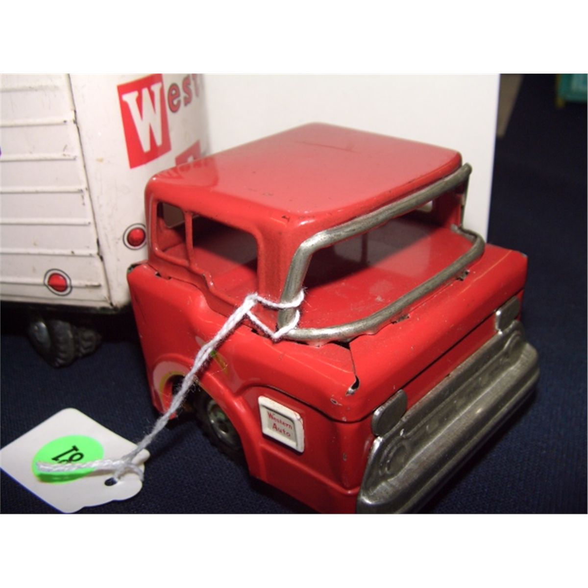 vintage Linemar tin toy truck and trailer Western Auto