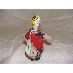6" c 1950 wind up tin toy clown on unicycle