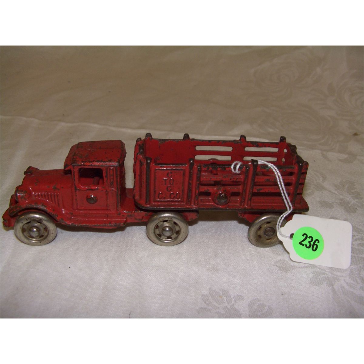7" cast iron 2 piece fire truck with trailer A.C. Williams toy Co