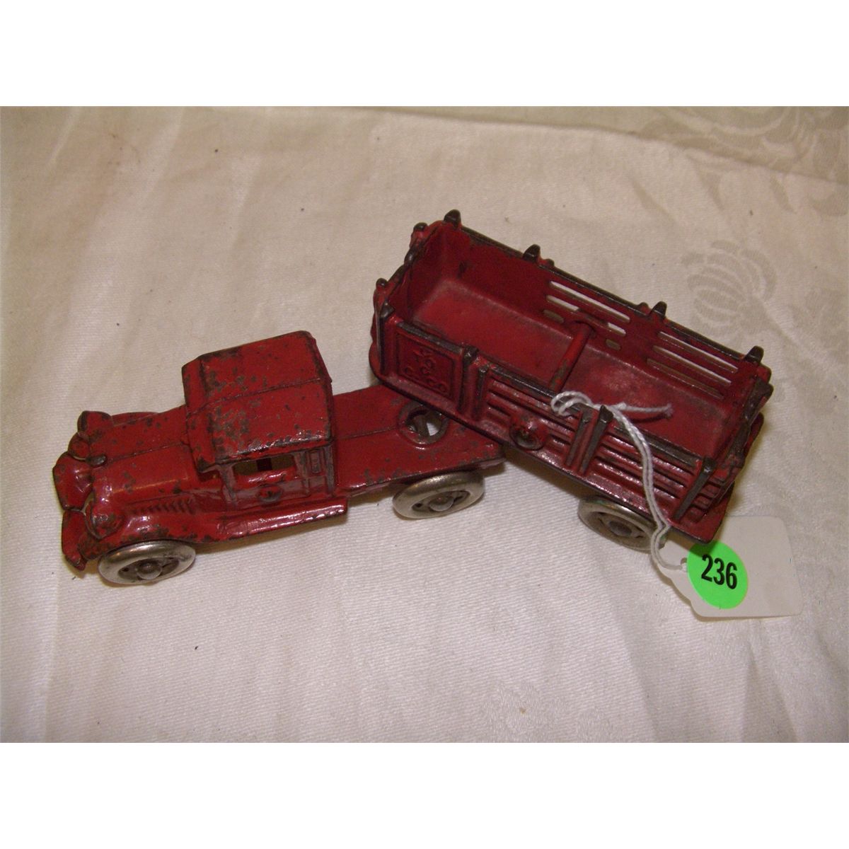 7" cast iron 2 piece fire truck with trailer A.C. Williams toy Co