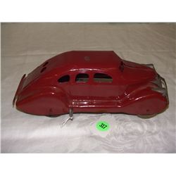10" tin wind up car with wooden wheels