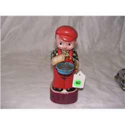 small tin wind up bubble blowing toy boy