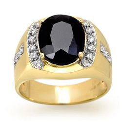 Genuine 6.58ctw Blue Sapphire & Diamond Men's Ring Gold