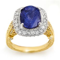 Genuine 5.4ct Tanzanite & Diamond Ring 14K 2tone Gold