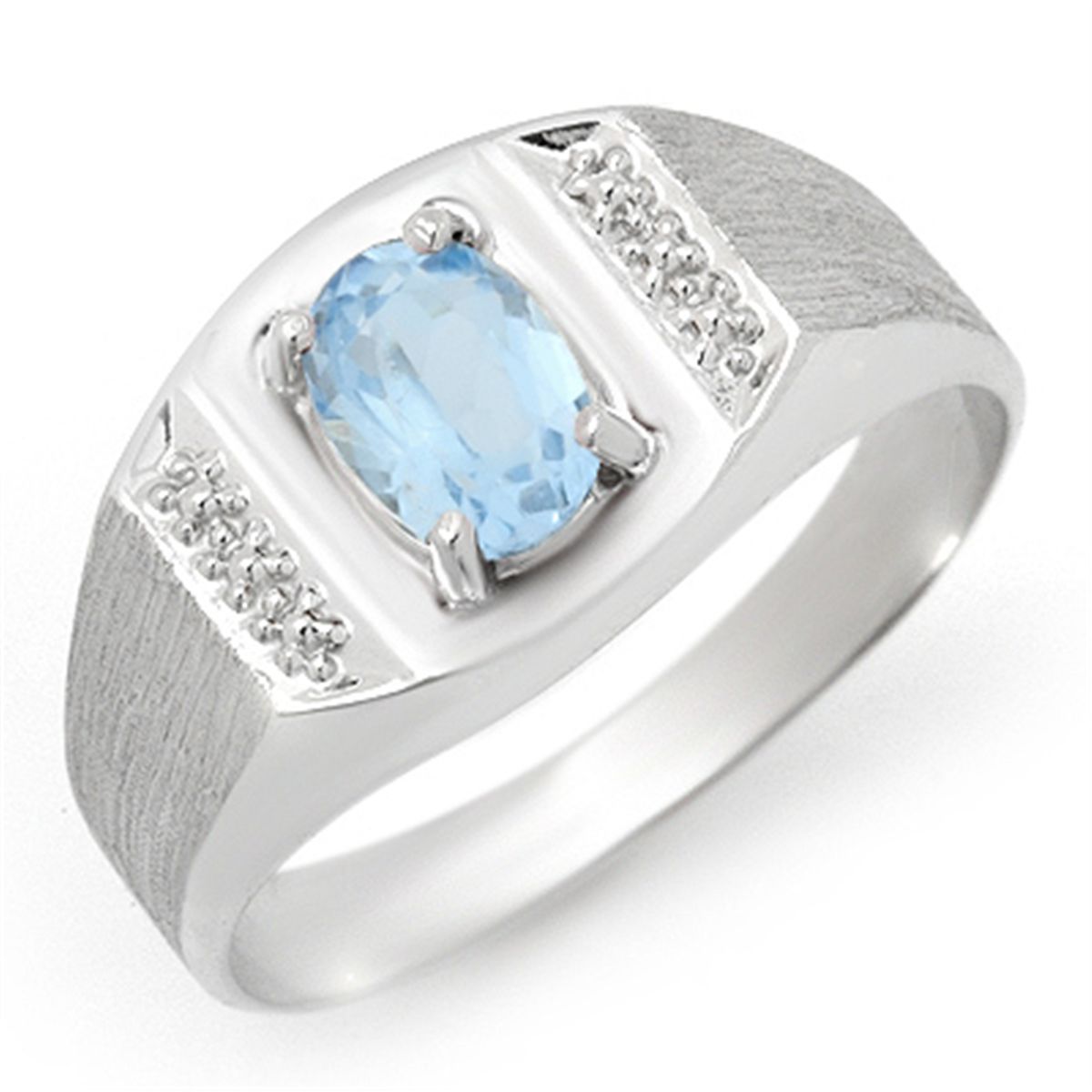 Genuine 2.0 ctw Blue Topaz Men's Ring 10K White Gold
