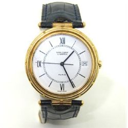 Van Cleef & Arpels 18K Yellow Gold, Leather Strap Watch
