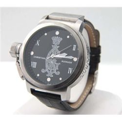 Christian Audigier Stainless Steel Leather Strap Watch