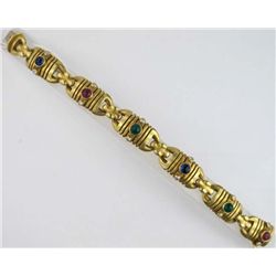 18K Yellow Gold Multi colored stone and diamond bracelet