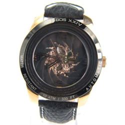 Akribos Stainless Steel Skeleton Leather Strap Watch