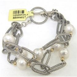 Silver /14K Yellow Gold Pearl Bracelet