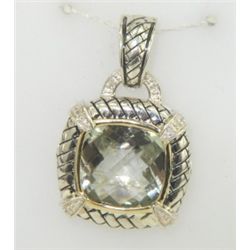 Town and Country Silver/Gold Diamond Prasiolite Pendant