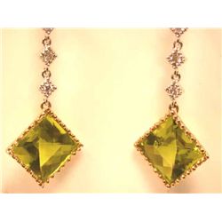 14kw Gold Earrings with Diamonds and Peridot