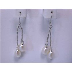 Dangling Pearl and Silver Earrings