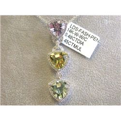 14k White Gold Multi-colored Pendant with  Diamonds