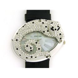 CROTON LADIES WATCH CN207338 LEOPARD CRYSTAL MOP BLACK
