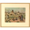Image 1 : Colored lithograph "Sioux Camp" 1906 by John Hause