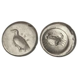 Didracma. 510-472 a.C. AKRAGAS. Anv.: Águila en pie a izquierda, encima AKR(A). Rev.: Cangrejo. 8,70