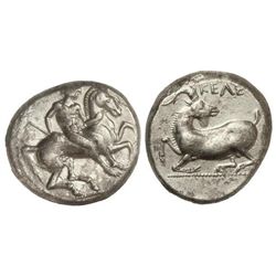 Estátera. 400-350 a.C. KELENDERIS. CILICIA. Anv.: Jinete desnudo a derecha. Rev.: Carnero a izquierd