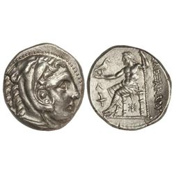 Tetradracma. 336-323 a.C. ALEJANDRO MAGNO. AMPHIPOLIS. MACEDONIA. Anv.: Cabeza de Hércules con piel 