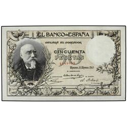 50 Pesetas. 19 Marzo 1905. Echegaray. Apresto original. (Tres pliegues. Leve muesca en margen derech